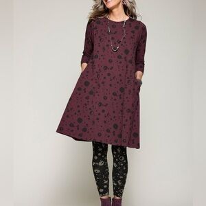 Matthildur MxM Kara Dress Stretch Jersey Artsy In Wine Splash Print Size S/M